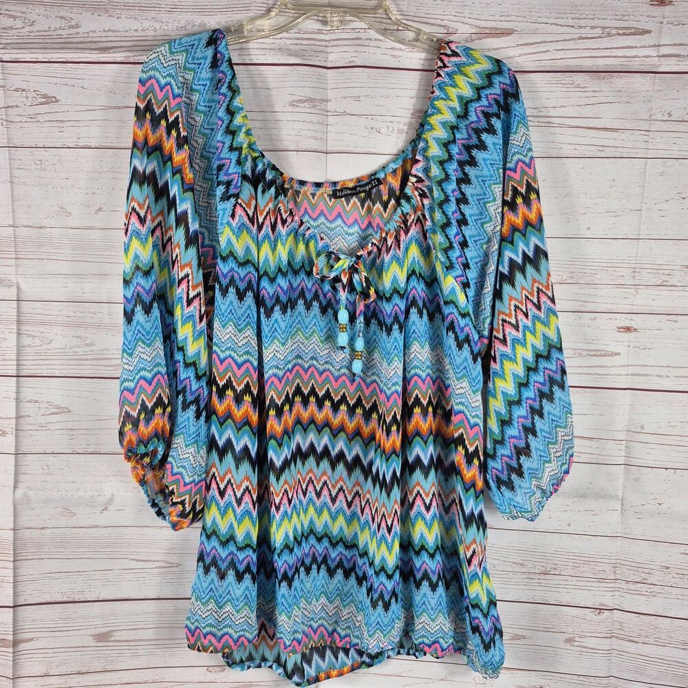 Madison Paige II Sheer Multicolor Top Womens Sz 2X Boho Peasant Festival Hippie